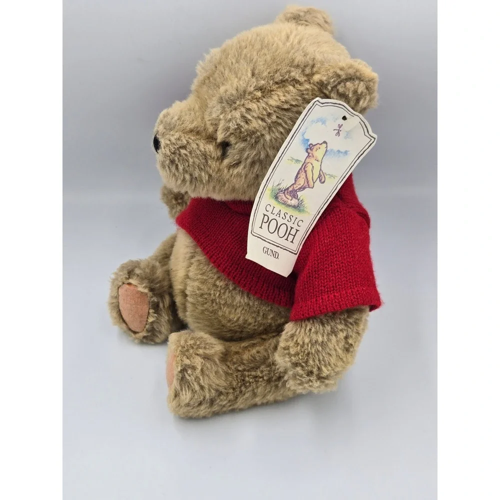 Disney Classic Pooh Gund Plush Teddy Bear Red Sweater Tan Stuffed Animal NEW